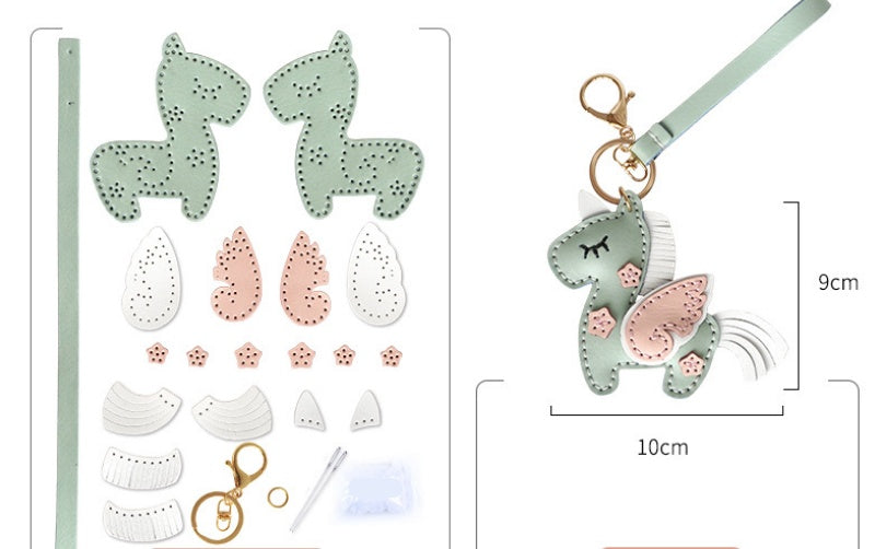 DIY Leather Unicorn Keychain Kit – Handmade Cute Unicorn Charm Craft Set with Video Tutorial
