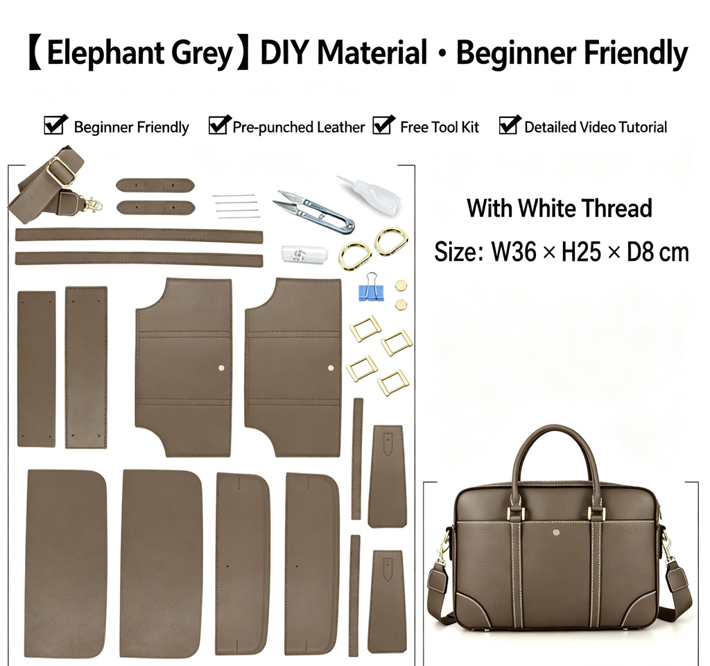 DIY Leather Laptop Briefcase Kit – Beginner Men's Cowhide Work Bag