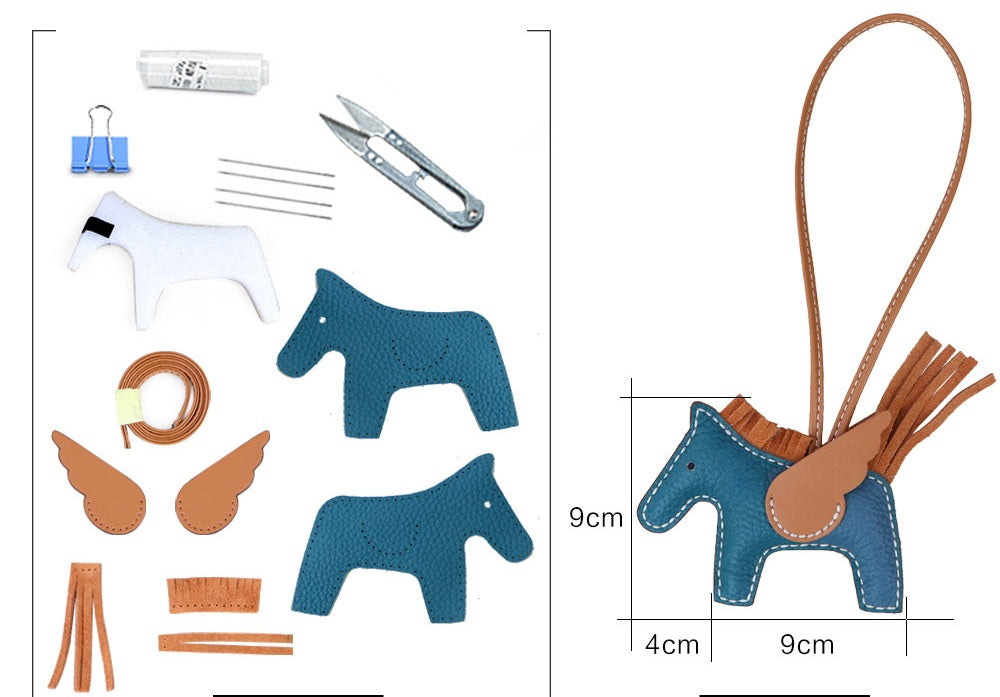 DIY Leather Angel Horse Charm Kit – Handmade Pony Keychain Bag Charm Craft Set for Beginners