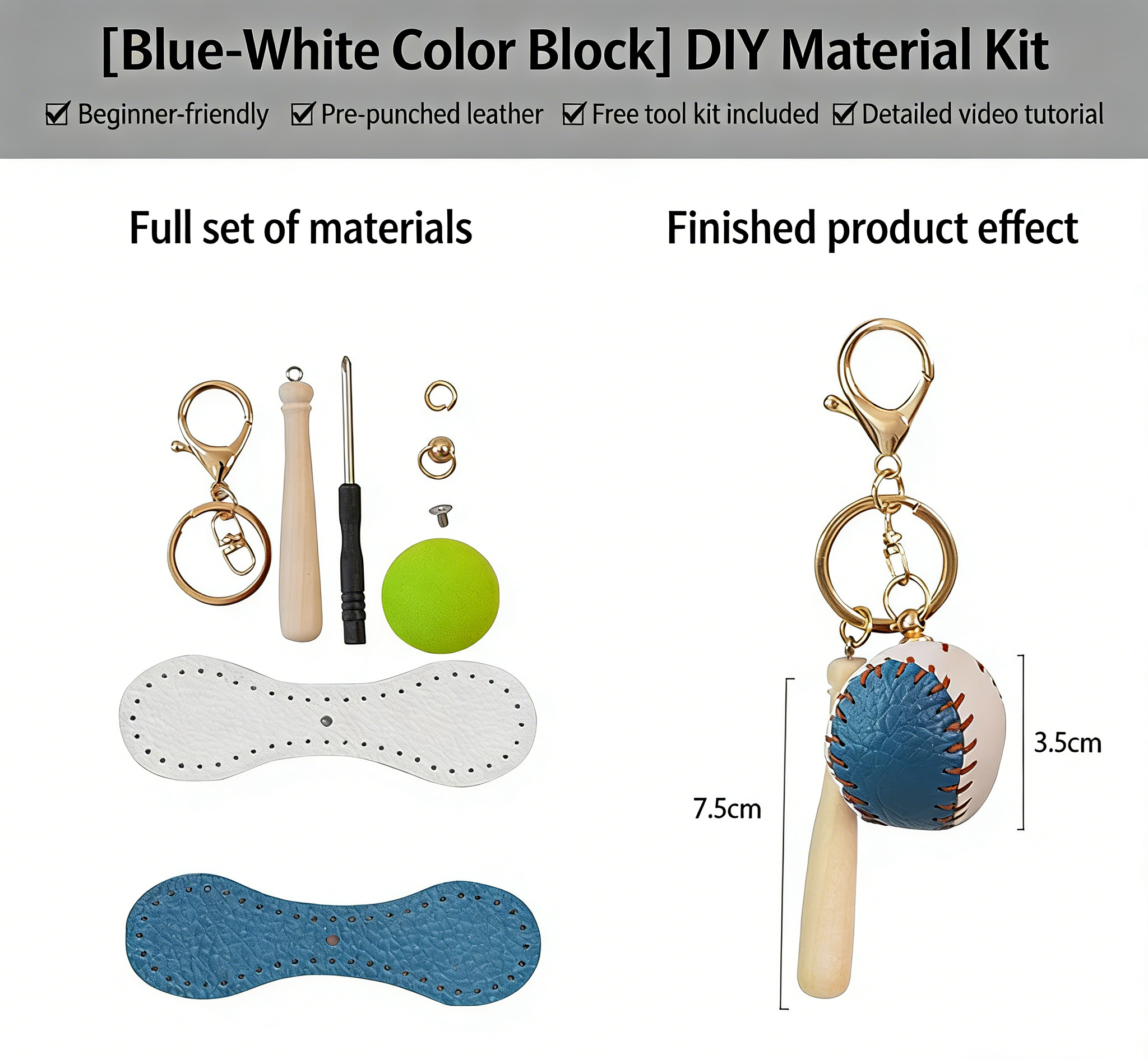 DIY Baseball Keychain Craft Kit | Beginner-Friendly Handmade Leather Gift Set | Pre-Cut Real Cowhide DIY Stitching Kit