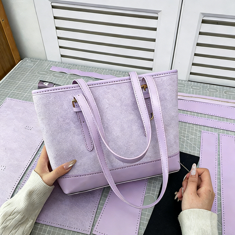 DIY PU Leather Tote Bag Kit for Beginners – Pre-Cut & Pre-Punched Handbag Sewing Kit with Video Tutorial, Crossbody & Shoulder Bag Craft Set