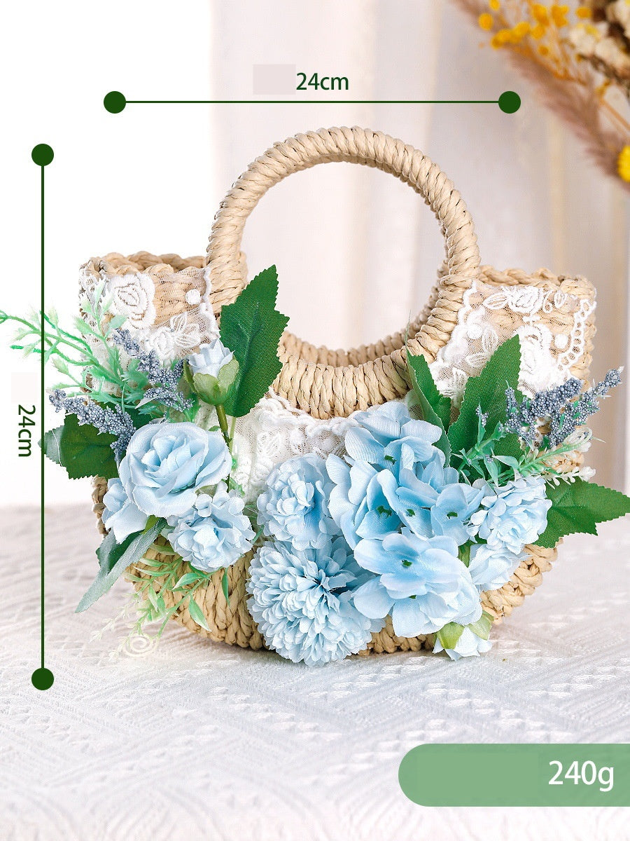 DIY Floral Straw Tote Bag Kit for Mother’s Day | Handmade Woven Handbag Craft Set with Artificial Flowers | Beginner Friendly 8-Minute DIY Gift Bag