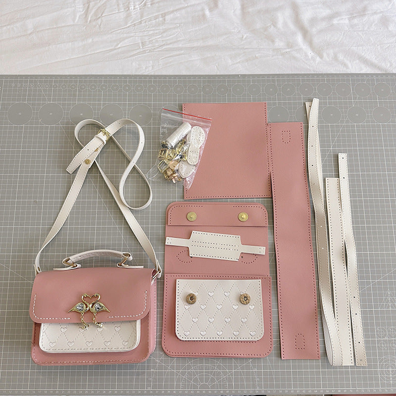 DIY Crossbody Bag Kit – Handmade PU Leather Shoulder Bag Craft Kit for Beginners with Video Tutorial (Top Handle & Adjustable Strap)