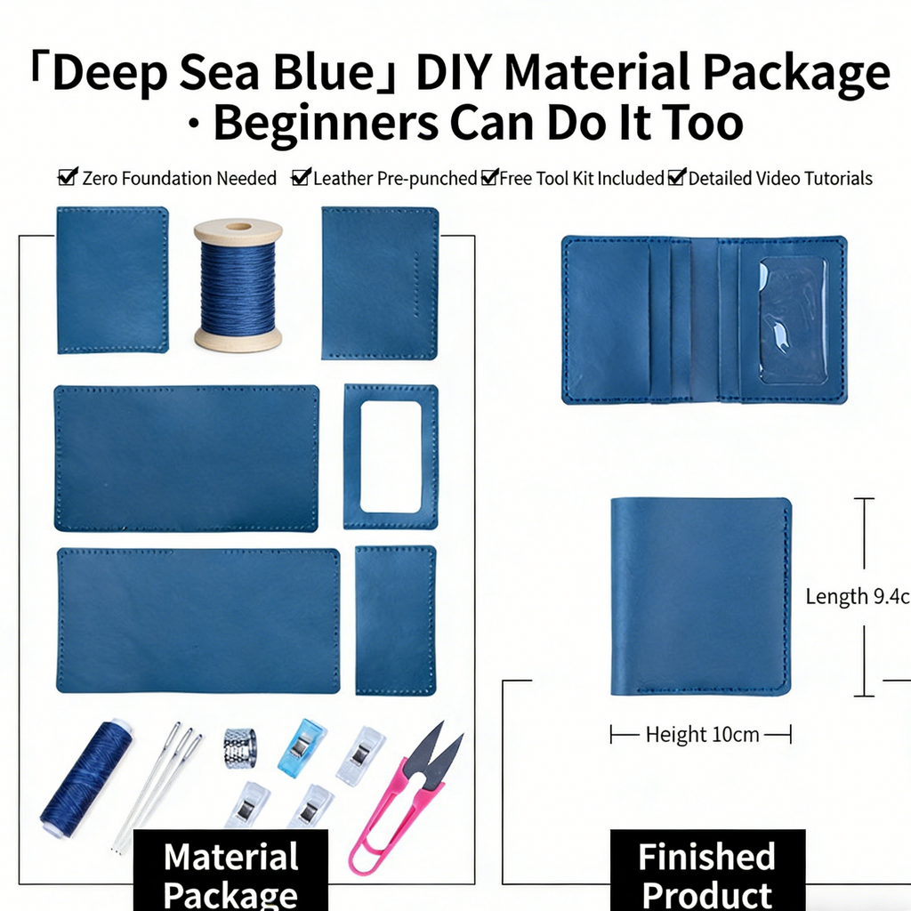 DIY Genuine Leather Vertical Bifold Wallet Kit for Beginners – Handmade Cowhide Wallet with Pre-Cut Pieces & Video Tutorial