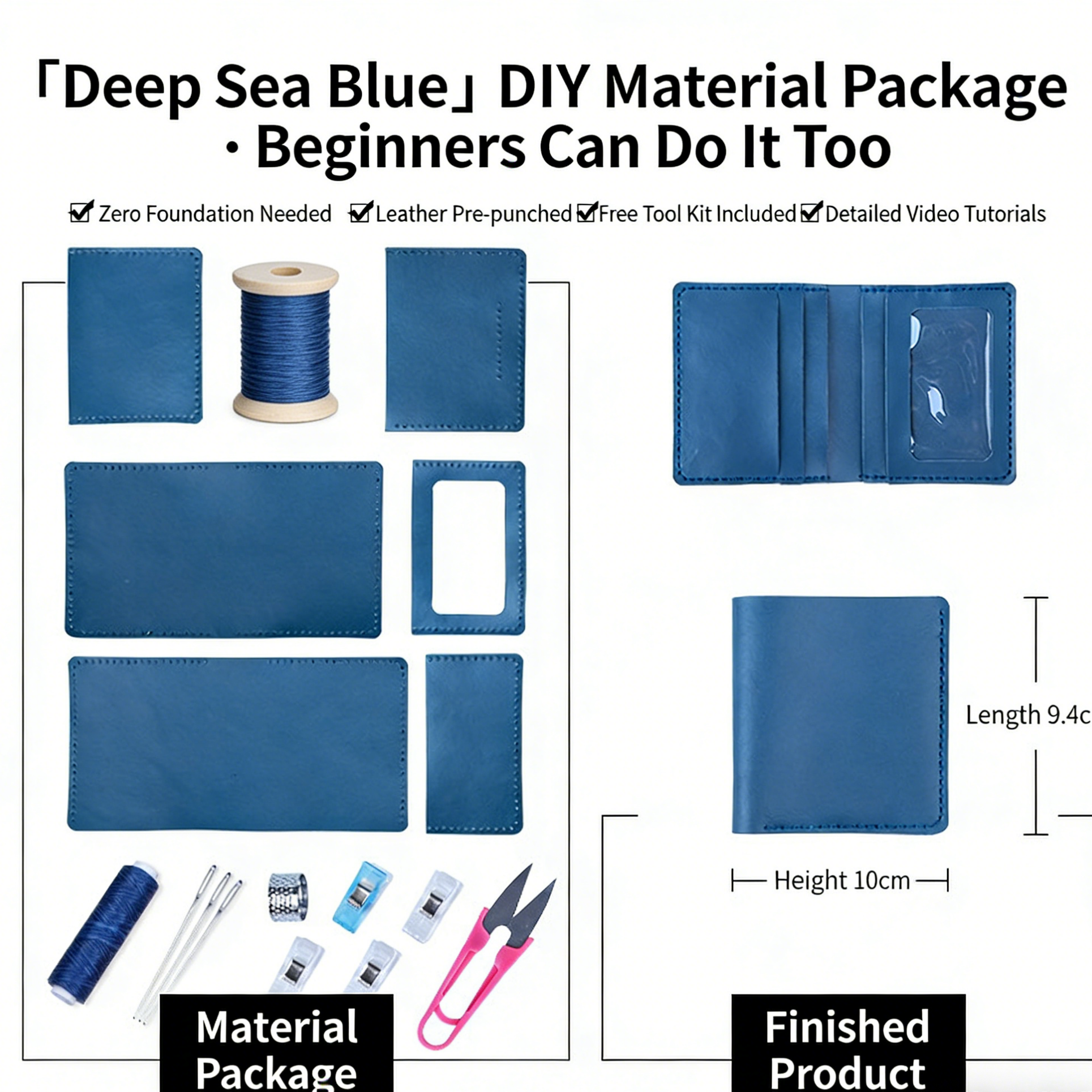 DIY Genuine Leather Vertical Bifold Wallet Kit for Beginners – Handmade Cowhide Wallet with Pre-Cut Pieces & Video Tutorial