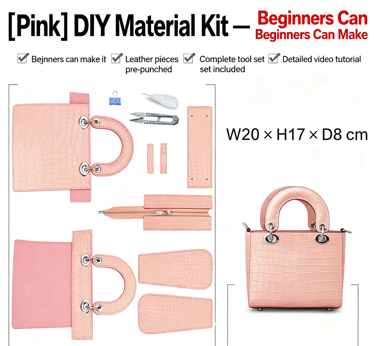 DIY Women's Leather Handbag Kit – Full-Grain Leather Crossbody & Shoulder Bag Making Kit