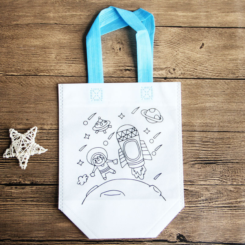 DIY Cartoon Coloring Tote Bag Kit for Kids – Creative Non-Woven Fabric Painting Handbag with Markers