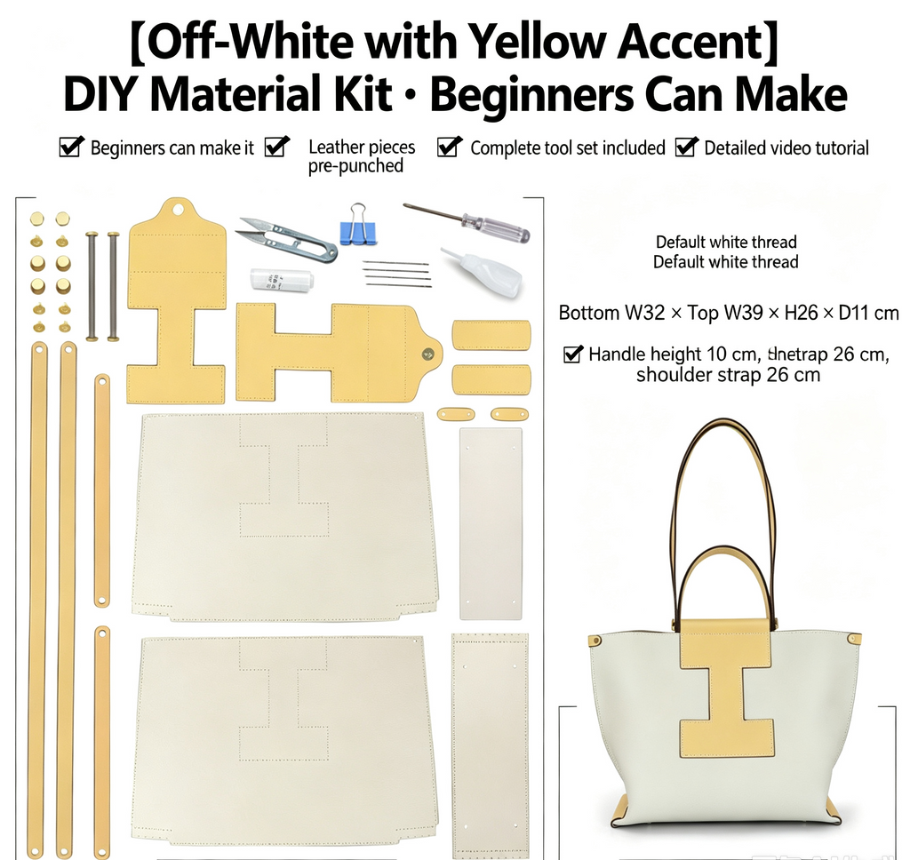 DIY Leather Shoulder Bag Kit – Beginner Large Top-Grain Cowhide Handbag