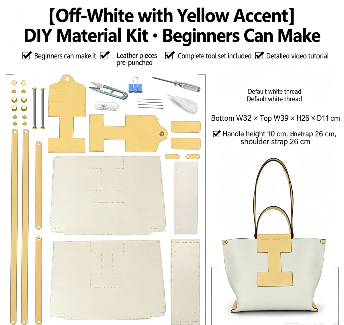 DIY Leather Shoulder Bag Kit – Beginner Large Top-Grain Cowhide Handbag