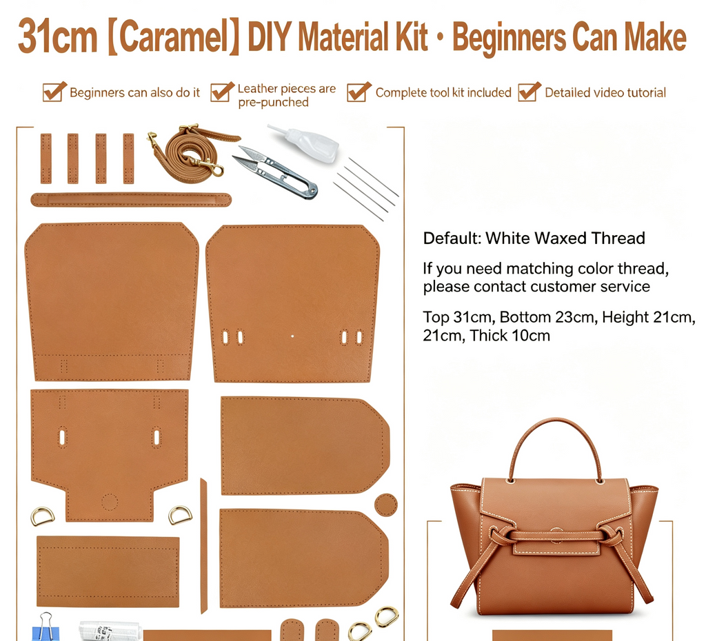 DIY Leather Bag Kit – Beginner Top-Grain Cowhide Crossbody & Shoulder Handbag