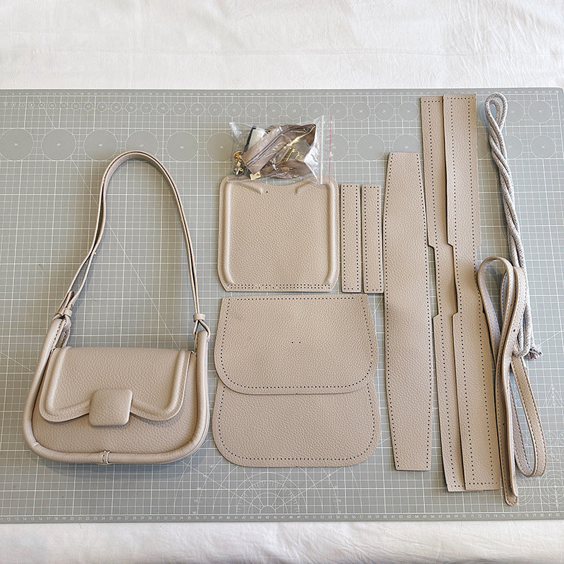 DIY PU Leather Handbag Sewing Kit for Beginners – Handmade Crossbody Tote Bag Craft Set with Video Tutorial & Pre-Cut Materials