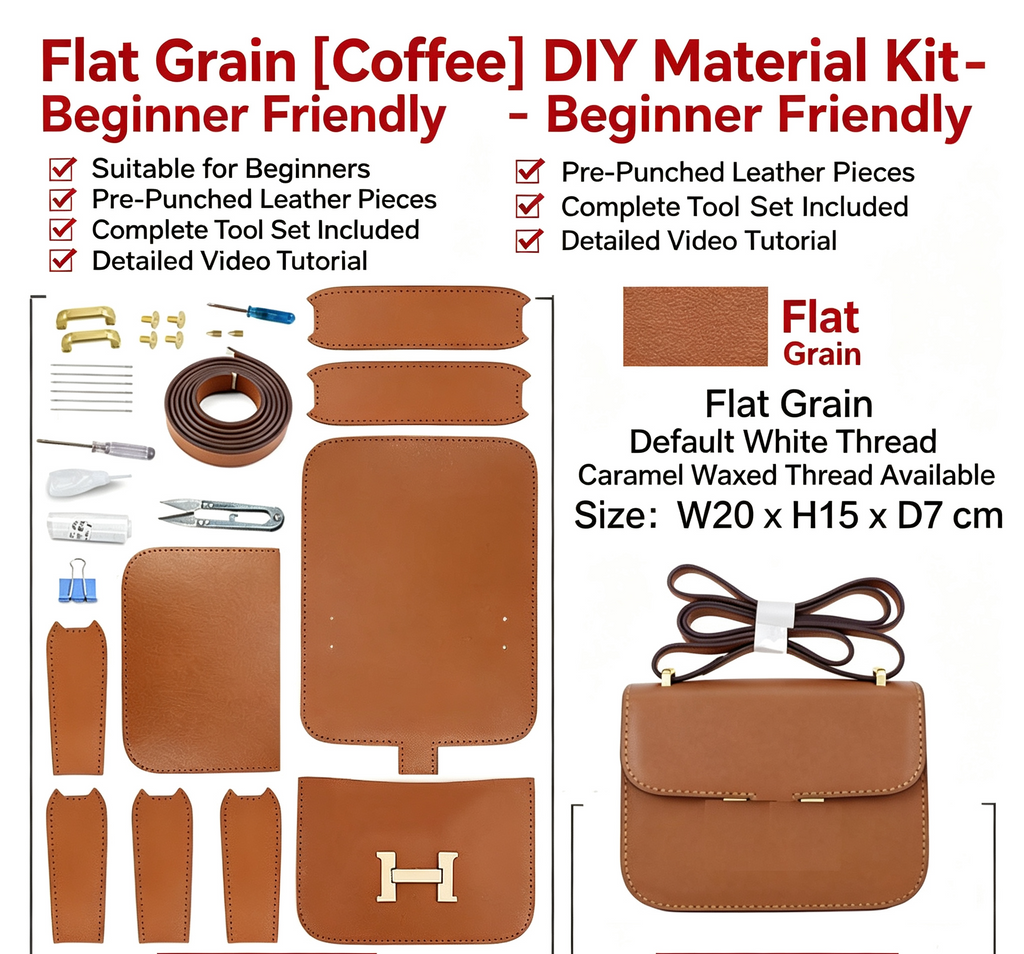 DIY Genuine Leather Crossbody Bag Kit for Beginners – Handmade Shoulder Purse Making Set with Video Tutorial & Complete Materials