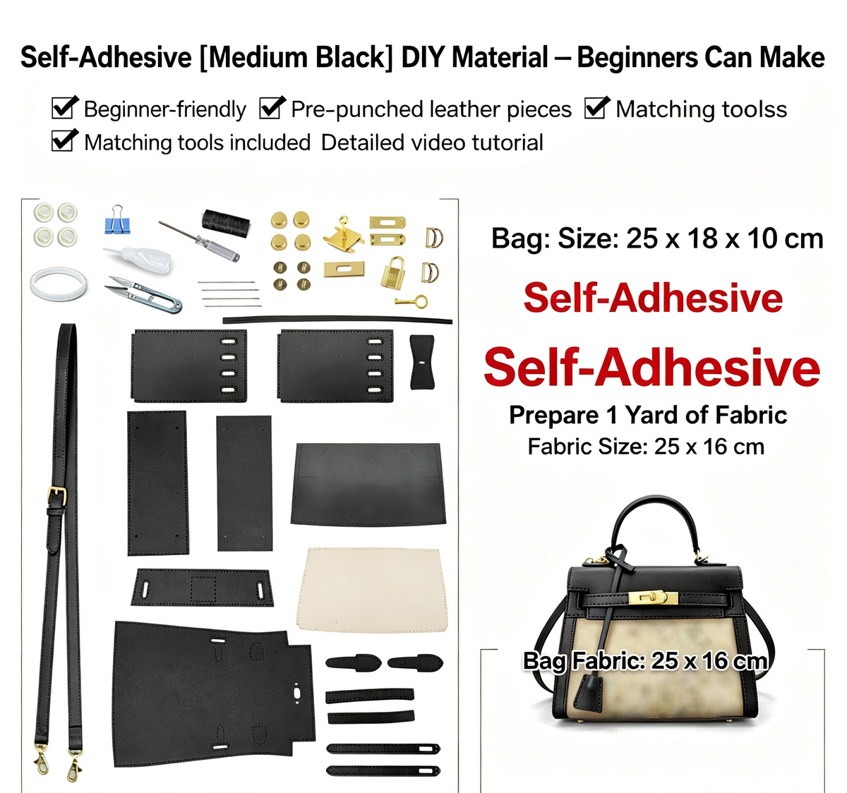 DIY Leather & Fabric Bag Kit – Beginner Crossbody, Shoulder & Handbag Making Kit