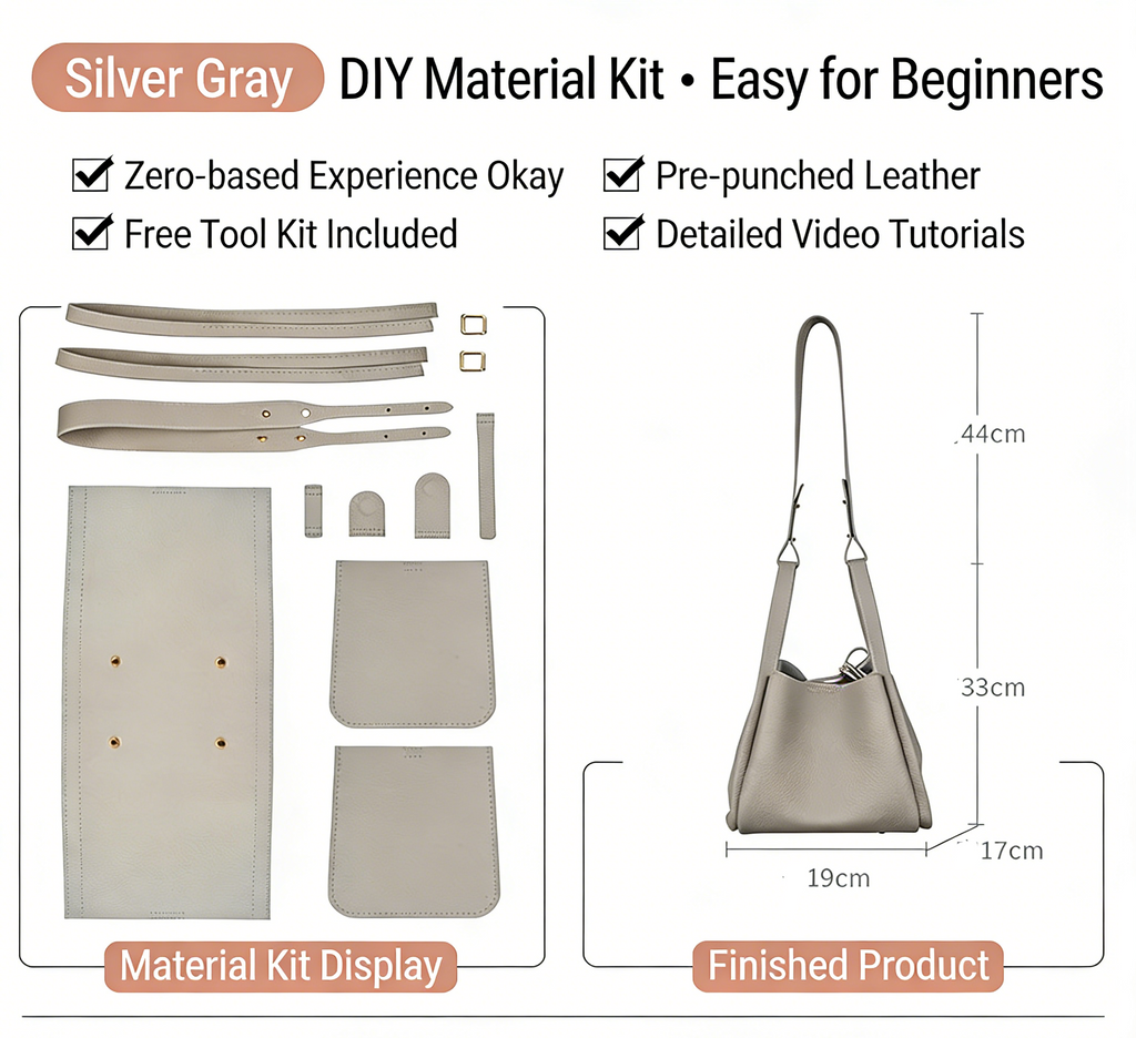 DIY Full Grain Leather Shoulder Bag Kit – Handmade Top Layer Cowhide Bag Craft Set for Beginners with Video Tutorial (Premium Daily Use Design)