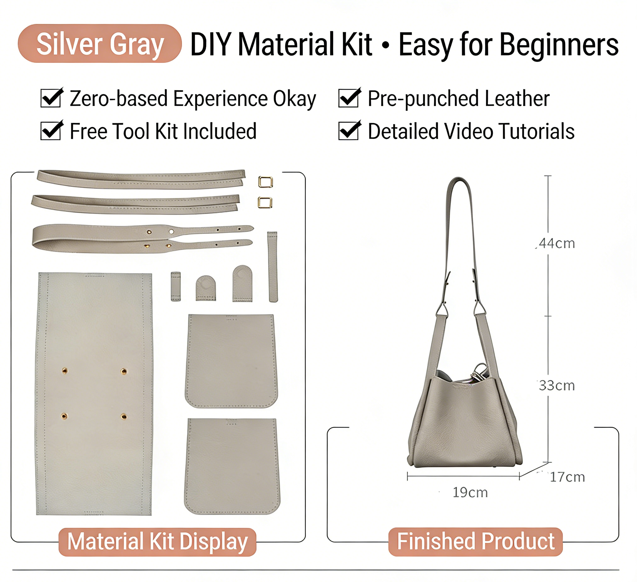 DIY Full Grain Leather Shoulder Bag Kit – Handmade Top Layer Cowhide Bag Craft Set for Beginners with Video Tutorial (Premium Daily Use Design)