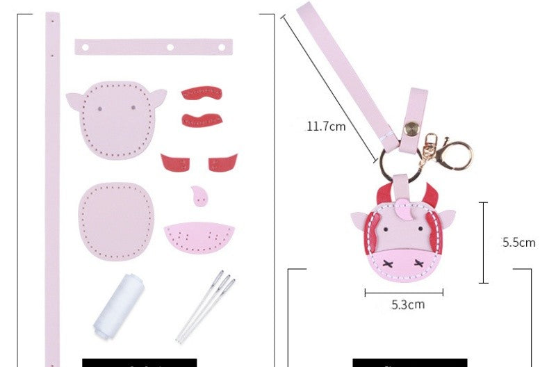 DIY Cow Keychain Craft Kit | Beginner-Friendly Leather Keychain Set | Handmade Cow-Shaped Keyring Gift DIY Sewing Kit