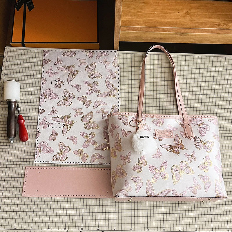 DIY Fabric Tote Bag Kit for Beginners | Handmade Shoulder Handbag Sewing Craft Set with Video Tutorial | Large Capacity DIY Bag