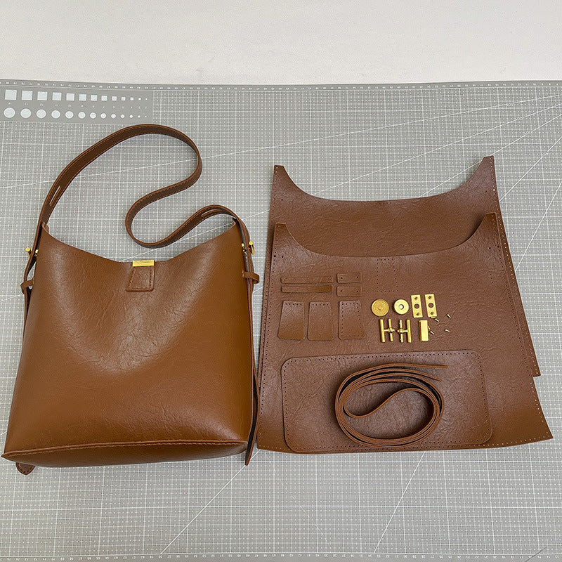 DIY PU Leather Shoulder Bag Kit for Beginners – Pre-Cut & Pre-Punched Crossbody Bag Sewing Kit with Video Tutorial, Handmade Gift Craft Set