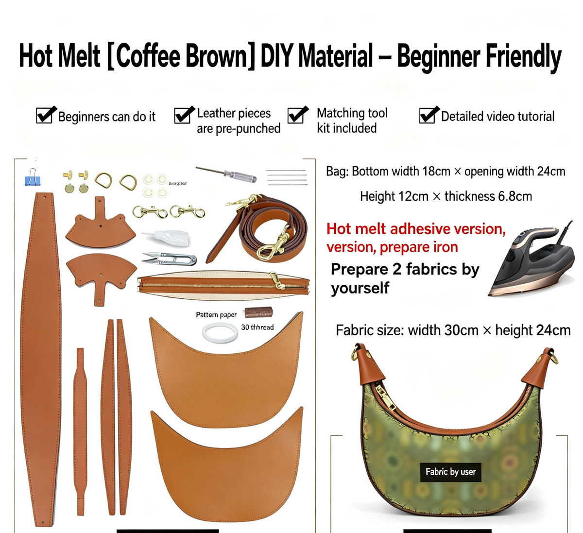 DIY Crescent Shoulder Bag Kit for Beginners, Handmade Genuine Leather Underarm Bag Making Kit, Creative Sewing Craft Gift for Women