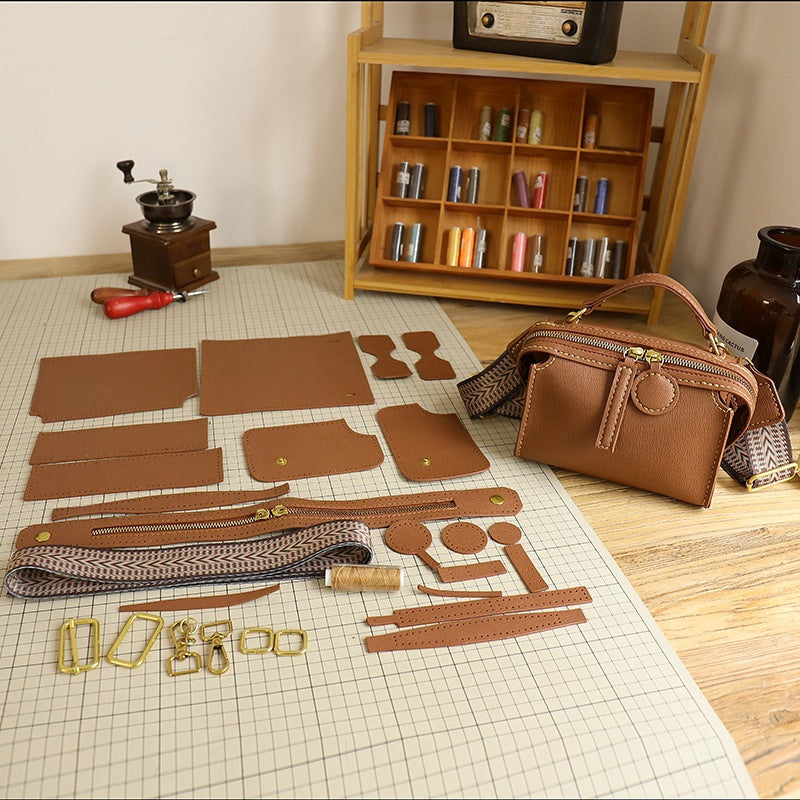 DIY PU Leather Crossbody Bag Kit for Beginners – Pre-Cut Shoulder Purse Sewing Craft Kit with Video Tutorial, Handmade Gift Bag