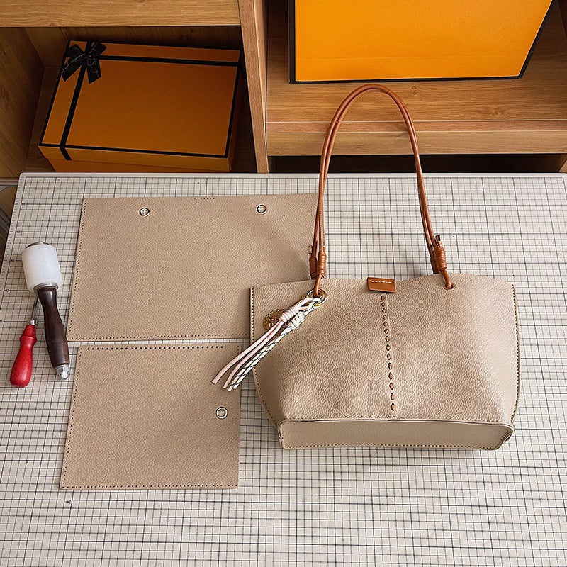 DIY Leather Tote Bag Kit for Beginners – Handmade Shoulder Bag Sewing Craft Set with Pre-Cut PU Leather & Video Tutorial