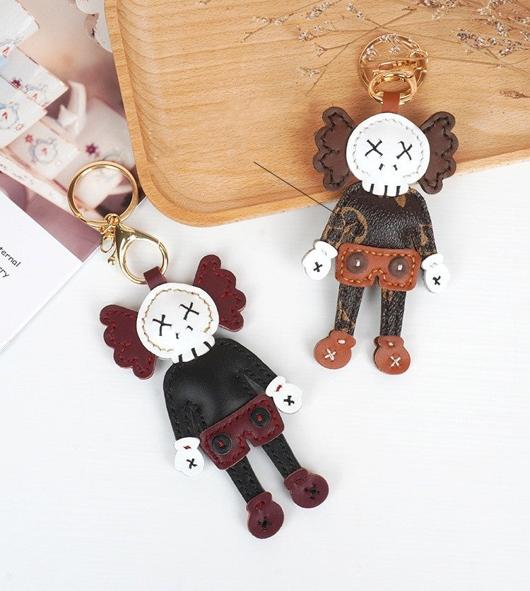DIY Leather Keychain Kit Cute Character Pendant | Handmade PU + Cowhide Craft Keyring Set with Video Tutorial