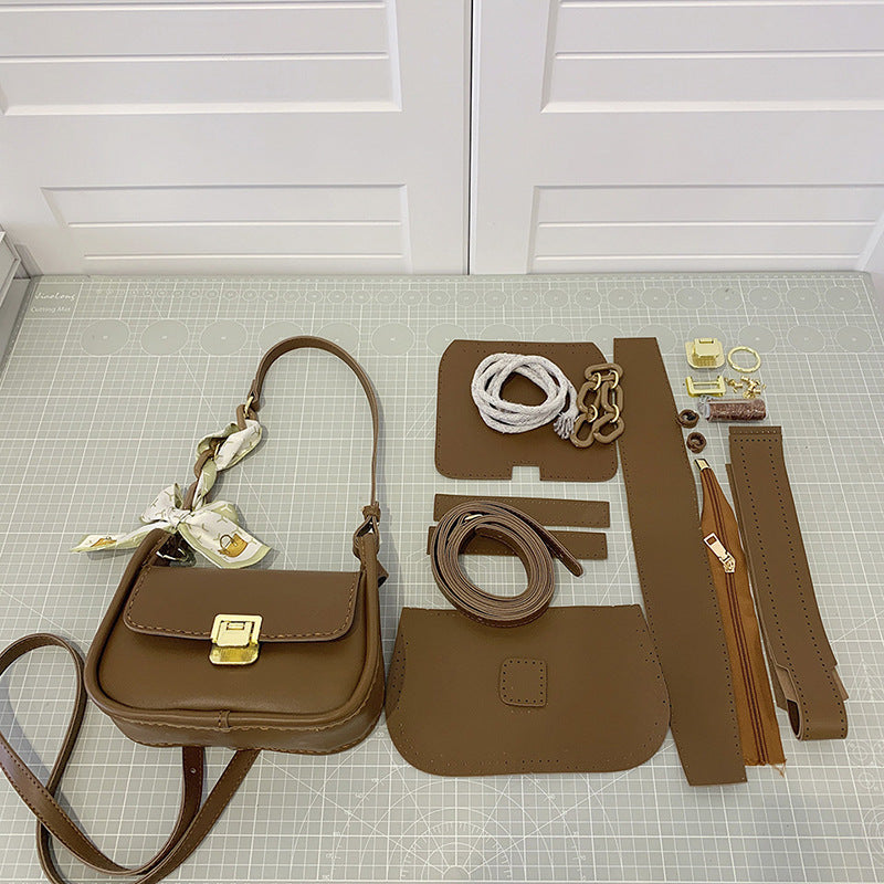 DIY Handmade Shoulder Bag Kit for Beginners – Pre-Cut PU Leather Sewing Set with Video Tutorial, Easy Craft Gift Bag