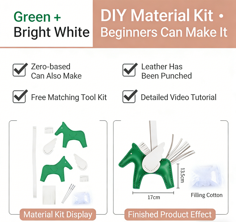 DIY Genuine Leather Pegasus Keychain Kit for Beginners – Handmade Bag Charm, Car Pendant & Key Ring Craft Set with Video Tutorial