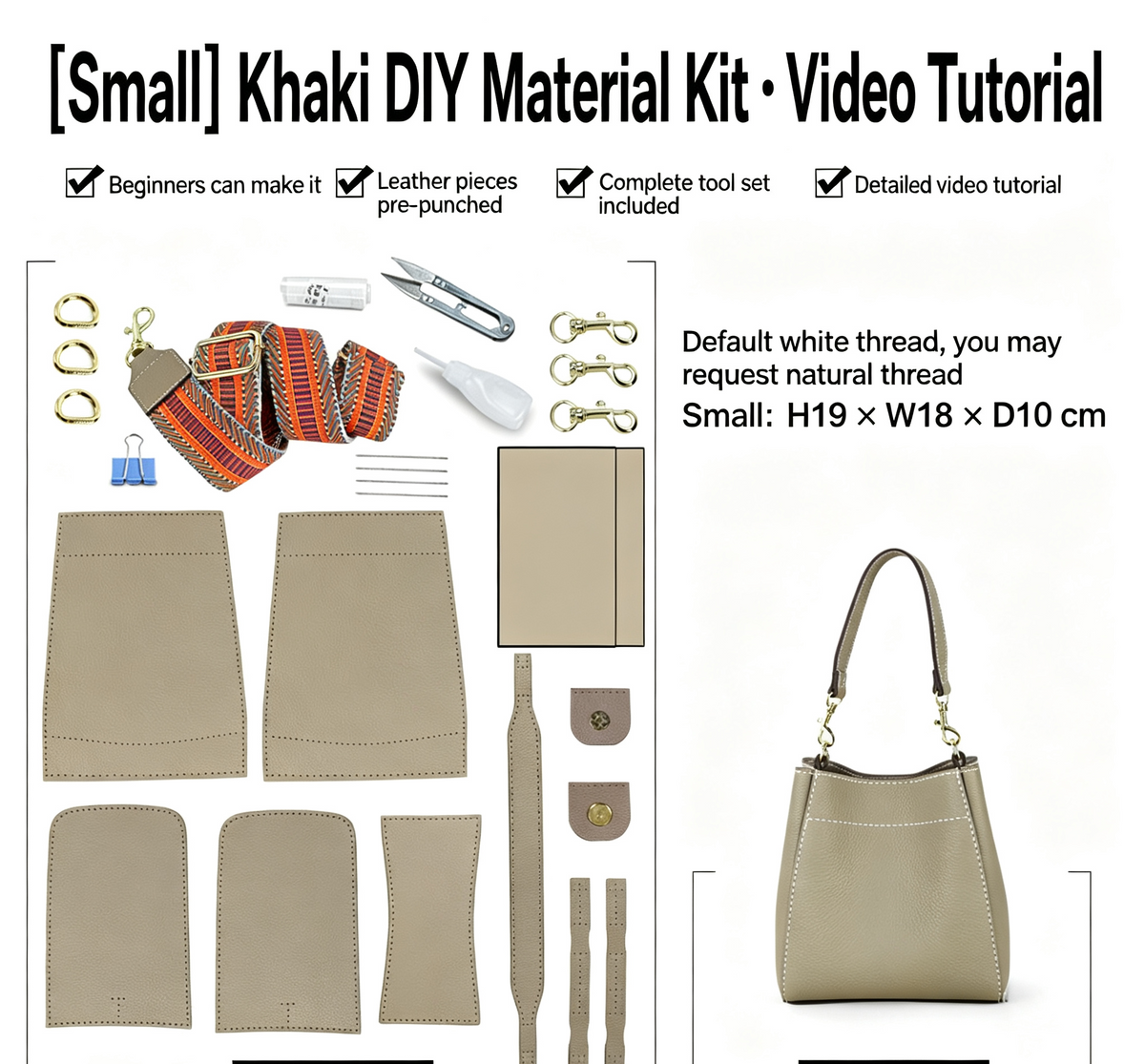 DIY Woven Leather Bucket Bag Kit – Full-Grain Leather Shoulder & Crossbody Bag Making Kit