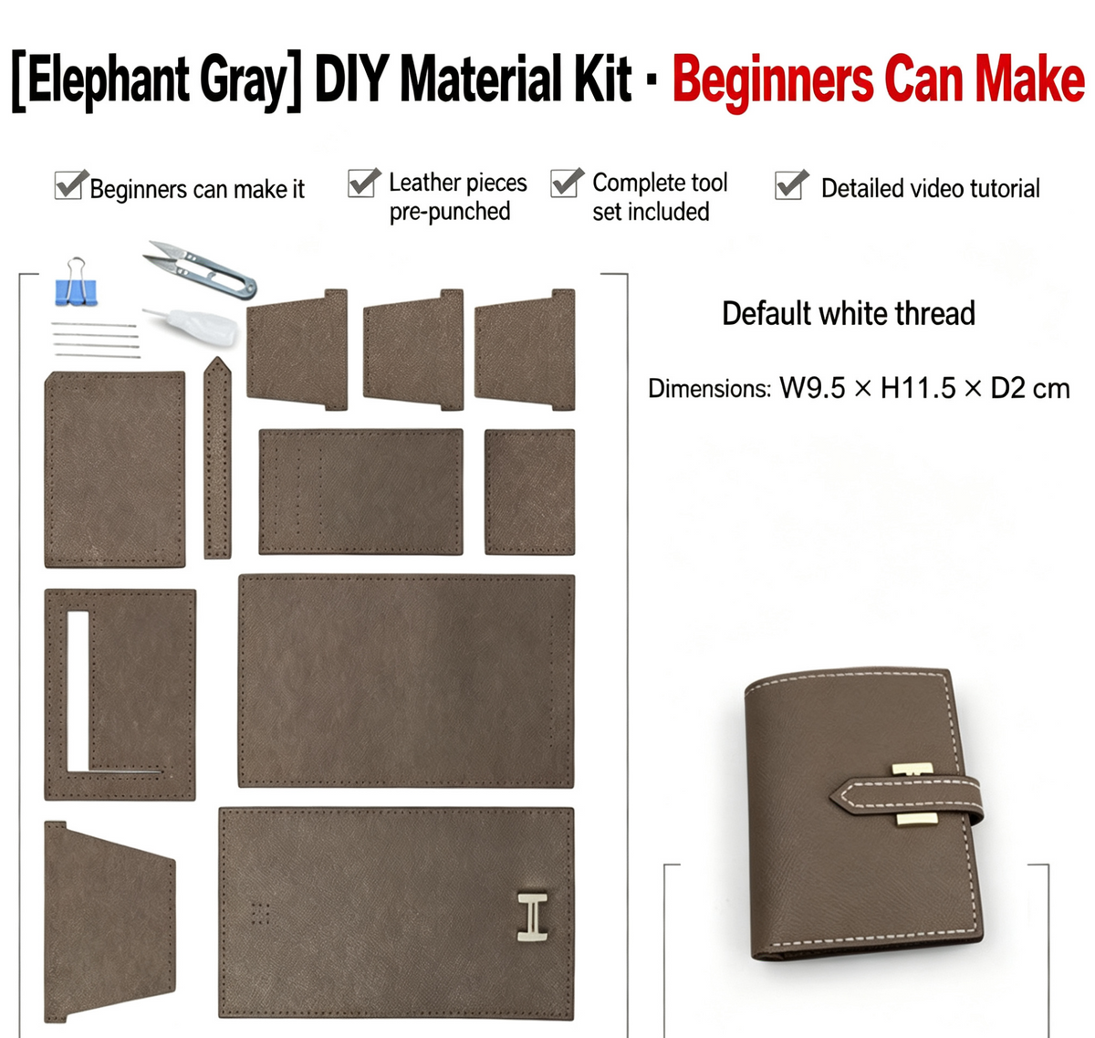 DIY Women's Leather Wallet Kit – Full-Grain Leather Card Holder & Coin Purse Making Kit