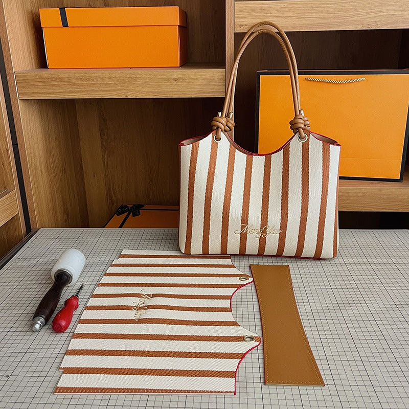 DIY Striped PU Leather Tote Bag Kit | Large Capacity Handmade Shoulder Bag Craft Set with Video Tutorial