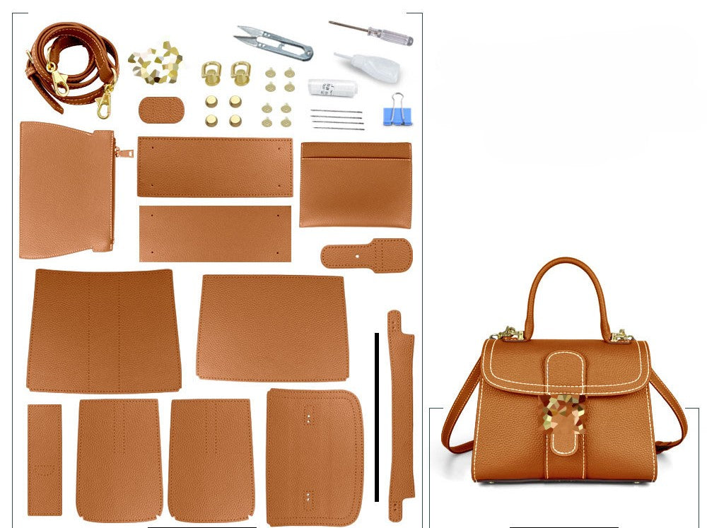 DIY Leather Handbag Kit – Handmade Genuine Leather Shoulder Tote Bag Craft Set for Beginners