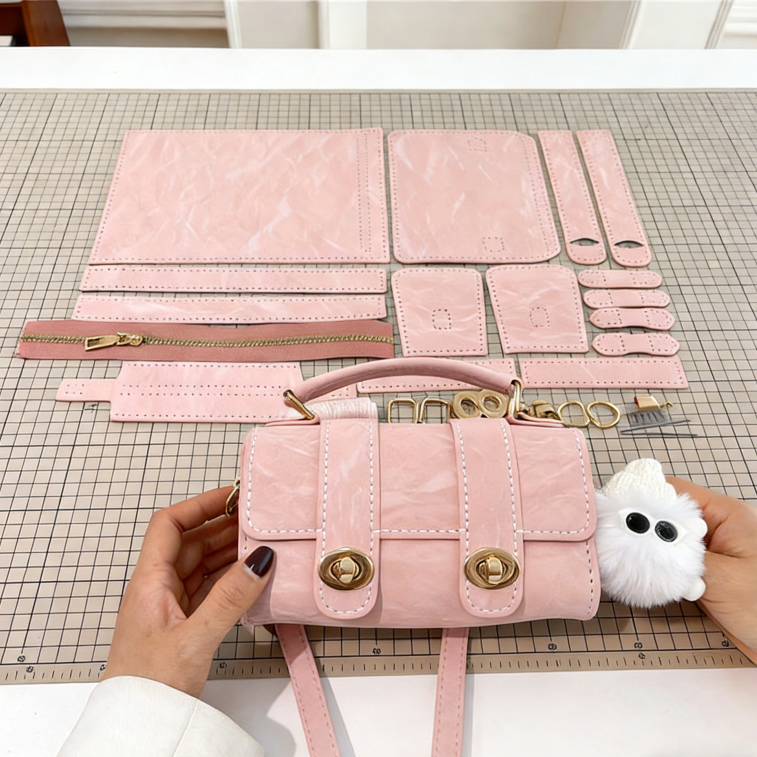 DIY Mini PU Leather Tote Bag Kit for Beginners | Handmade Crossbody Shoulder Purse Sewing Kit with Video Tutorial