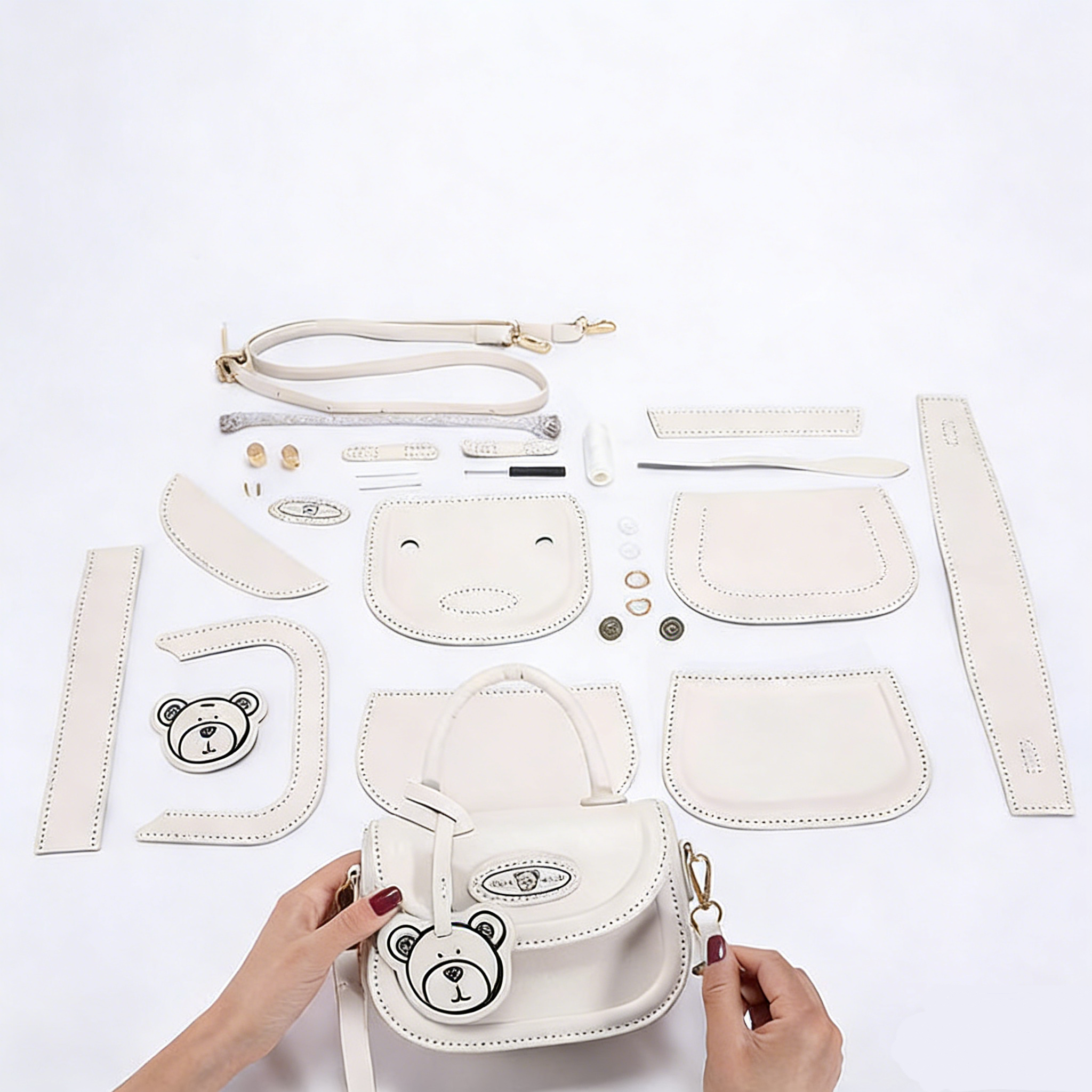 DIY PU Leather Handbag Kit for Beginners – Pre-Cut & Pre-Punched Crossbody Bag Craft Set with Video Tutorial, Handmade Gift Sewing Kit