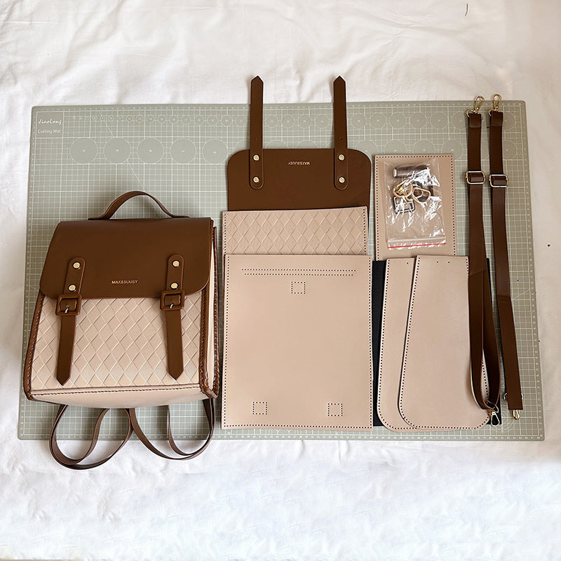 DIY PU Leather Tote Bag Kit for Beginners – Pre-Cut Hand Sewing Handbag with Video Tutorial, White/Khaki/Black