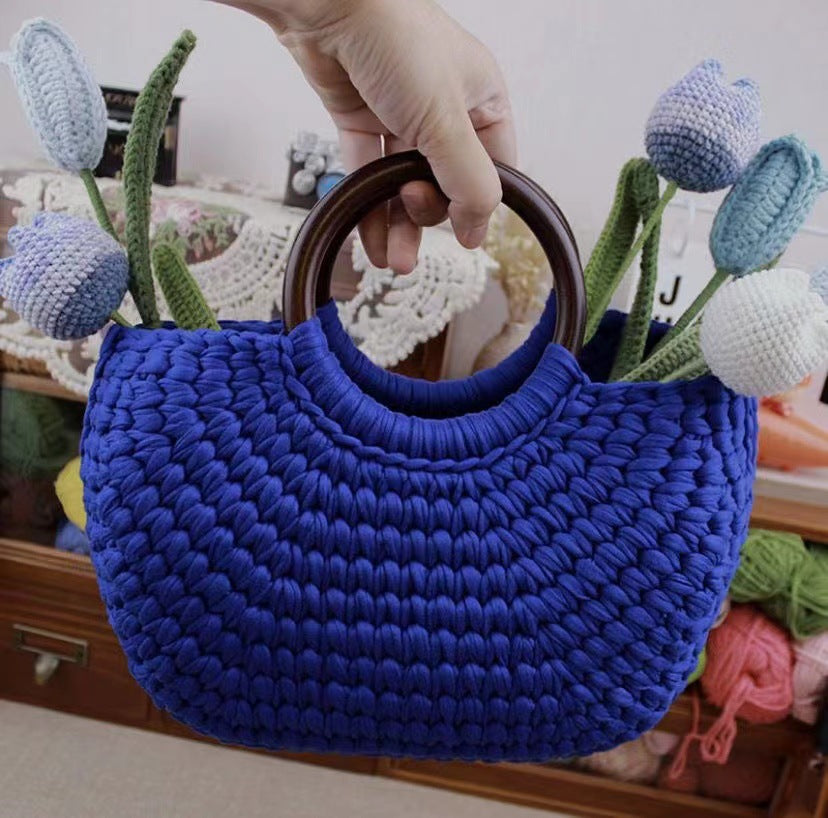 DIY Scallop Tote Bag Crochet Kit – Handmade Woven Handbag Craft Set for Beginners with Video Tutorial