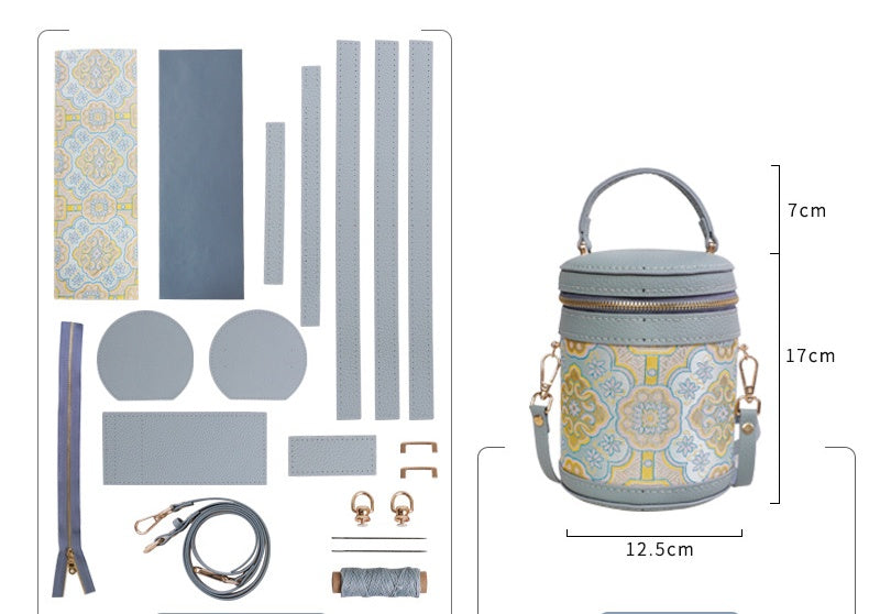 DIY Genuine Leather Handbag Kit for Beginners – Handmade Crossbody Tote Bag Sewing Kit with Pre-Cut Cowhide Leather & Video Tutorial