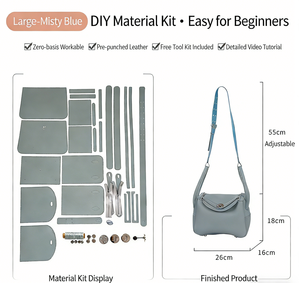 DIY Genuine Leather Shoulder Bag Kit – Handmade Cowhide Crossbody Bag Craft Set for Beginners (Small & Large Size, Video Tutorial Included)