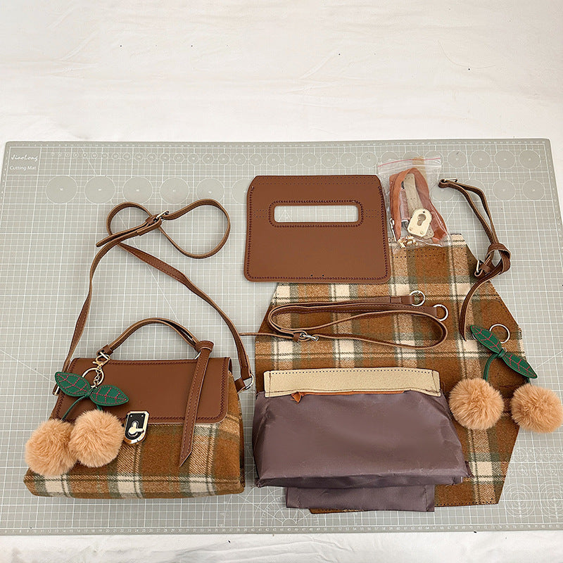 DIY Plaid Leather Tote Bag Kit – Beginner-Friendly 8-Minute Handmade Craft Set | Pre-Cut PU & Wool Fabric | Crossbody/Shoulder/Handheld Bag Gift Set