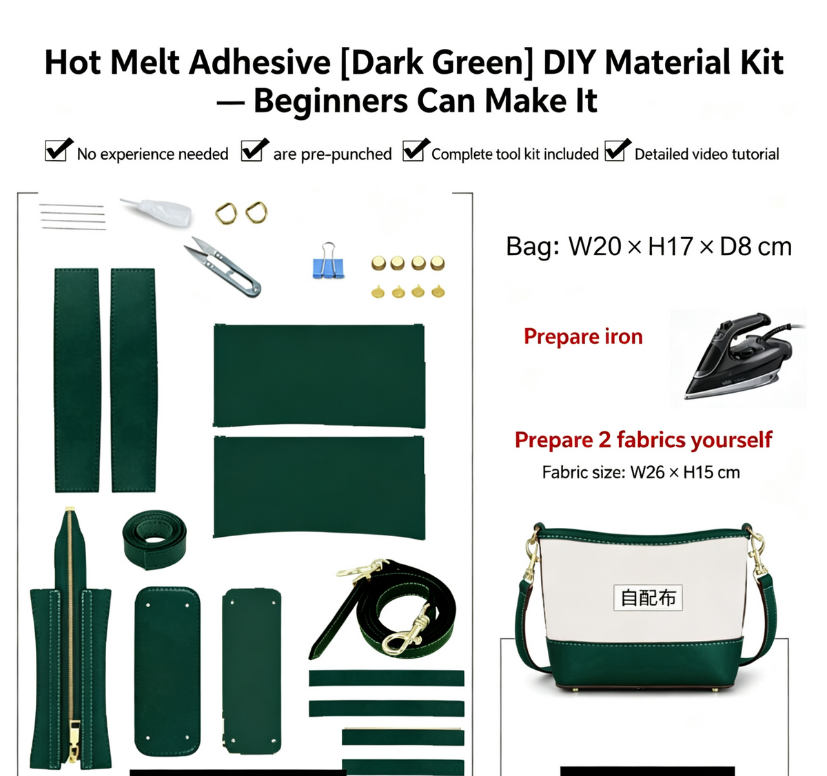 DIY Leather Crossbody Bag Kit – Beginner Top-Grain Cowhide Bag Making Kit