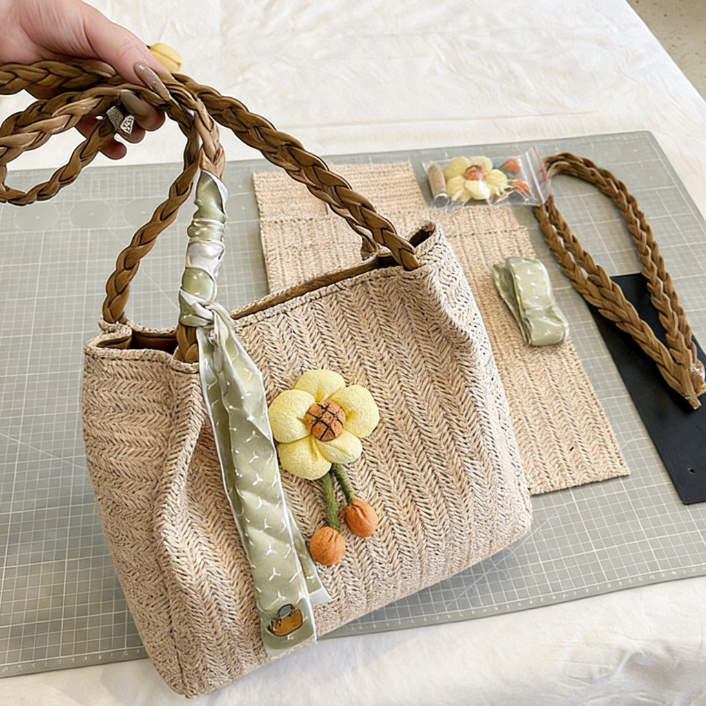 DIY PU Leather Tote Bag Kit for Beginners – Handmade Shoulder Bag Craft Set with Video Tutorial & Pre-Cut Materials