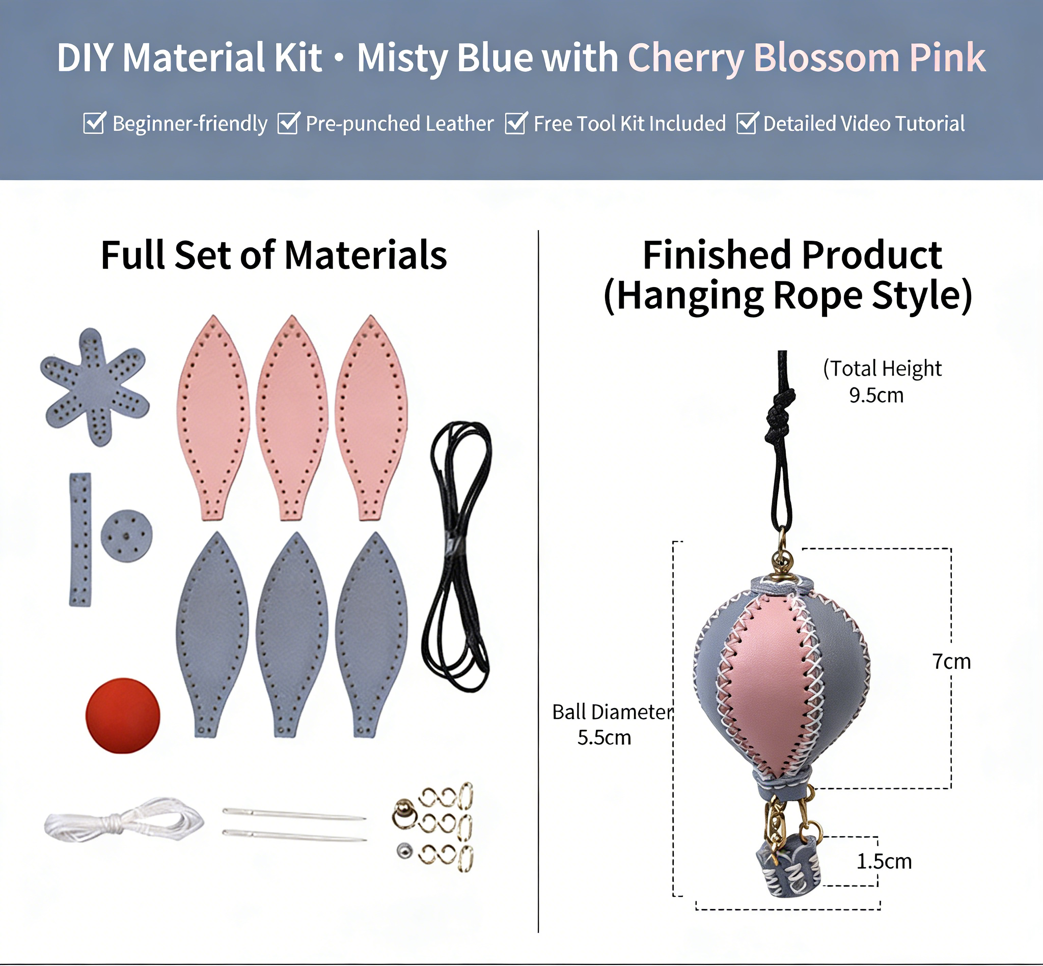 DIY Genuine Leather Keychain Charm Kit for Beginners – Handmade Bag Charm & Keyring Craft Kit with Pre-Cut Materials and Video Tutorial