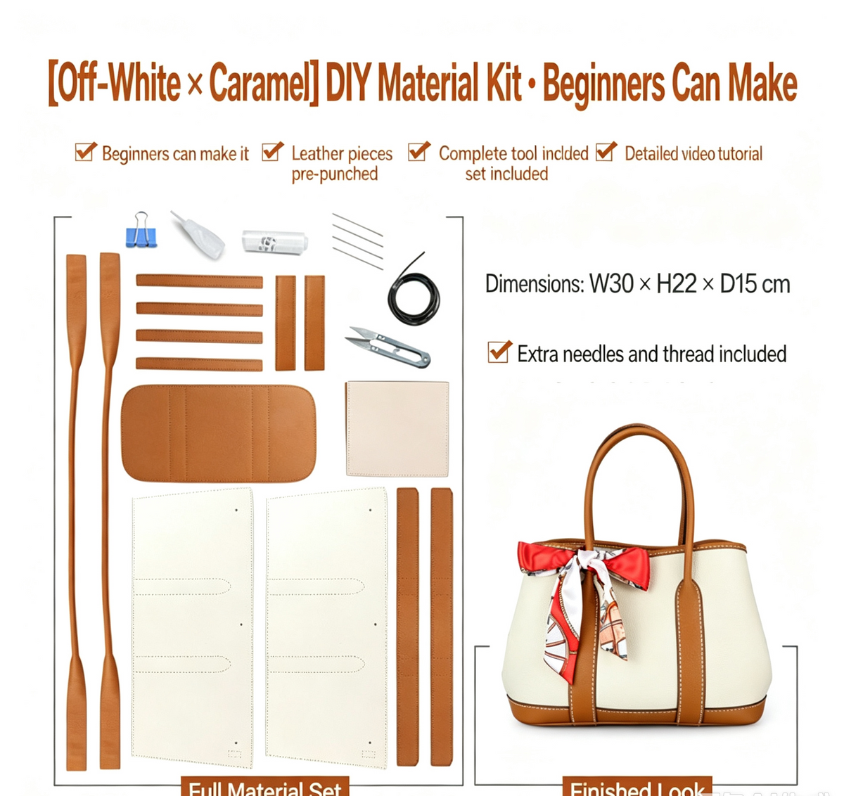 DIY Leather Handbag Kit – Beginner Top-Grain Cowhide Tote & Crossbody Bag