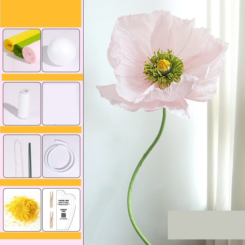 DIY Giant Poppy Crepe Paper Flower Kit | Large Handmade Artificial Flower Craft Set for Wedding, Event & Store Decoration | Macaron Color Display Props