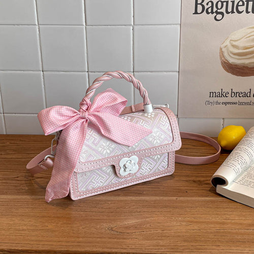 DIY Bow Flap Crossbody Bag PU Leather Sewing Kit, Multi Color Pattern Handmade Gift