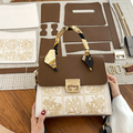 DIY PU Leather Tote Bag Kit for Beginners – Handmade Shoulder & Crossbody Handbag with Video Tutorial, Pre-Cut Materials, Brown/Red White/Red