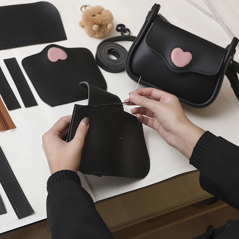 DIY PU Leather Handbag Kit for Beginners – Pre-Cut & Pre-Punched Shoulder Bag Sewing Kit with Video Tutorial, Handmade Gift Craft Set
