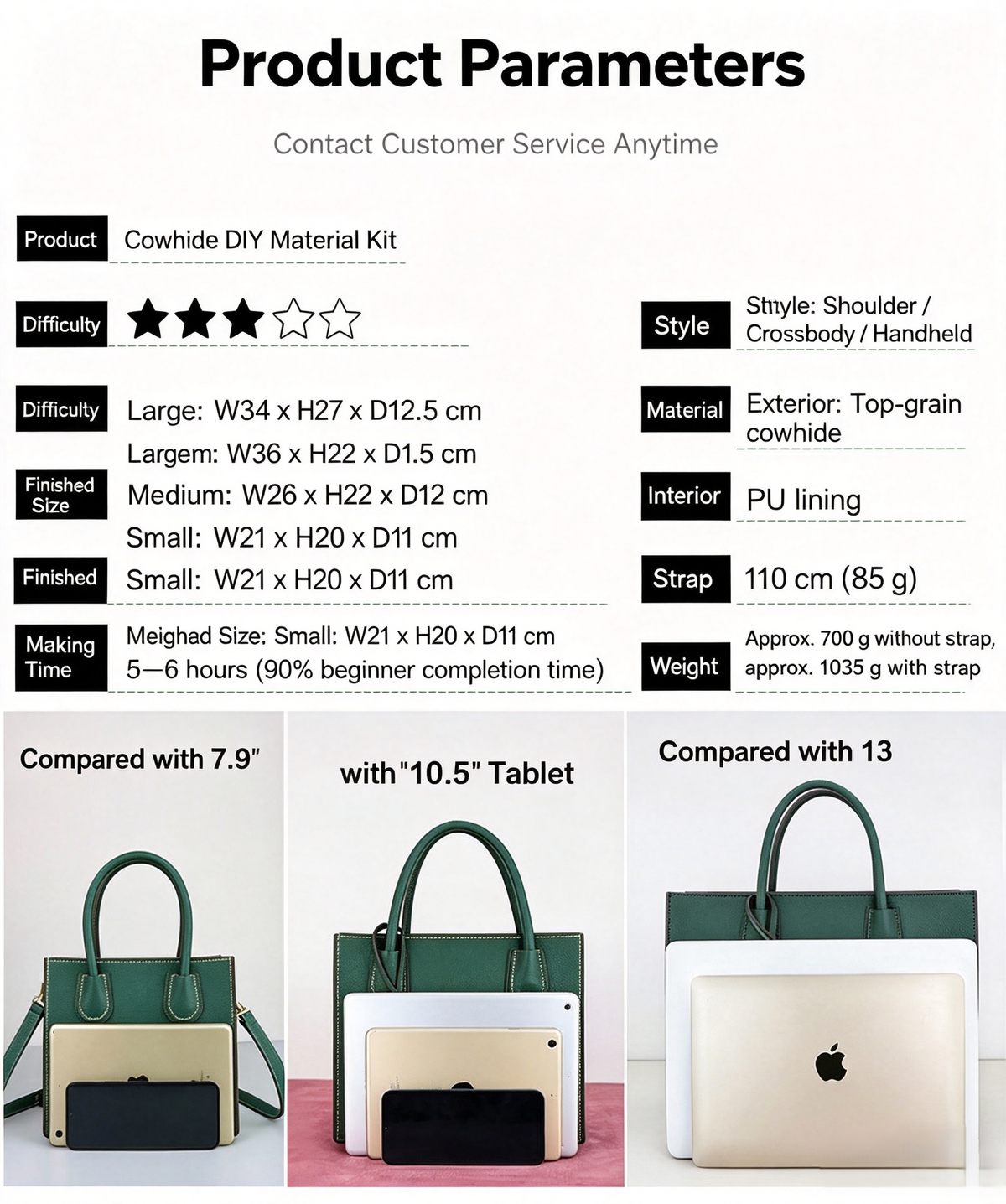 DIY Genuine Leather Shoulder Bag Kit for Beginners – Handmade Crossbody Purse Making Set with Video Tutorial & Complete Materials