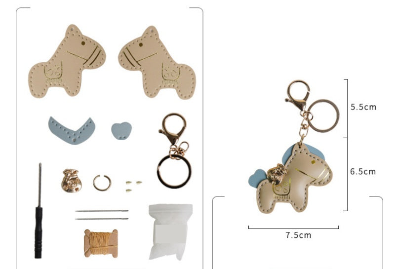 DIY Horse Keychain Craft Kit | Beginner-Friendly Handmade PU Leather Keychain Set | 8-Min Easy Sewing Gift Kit