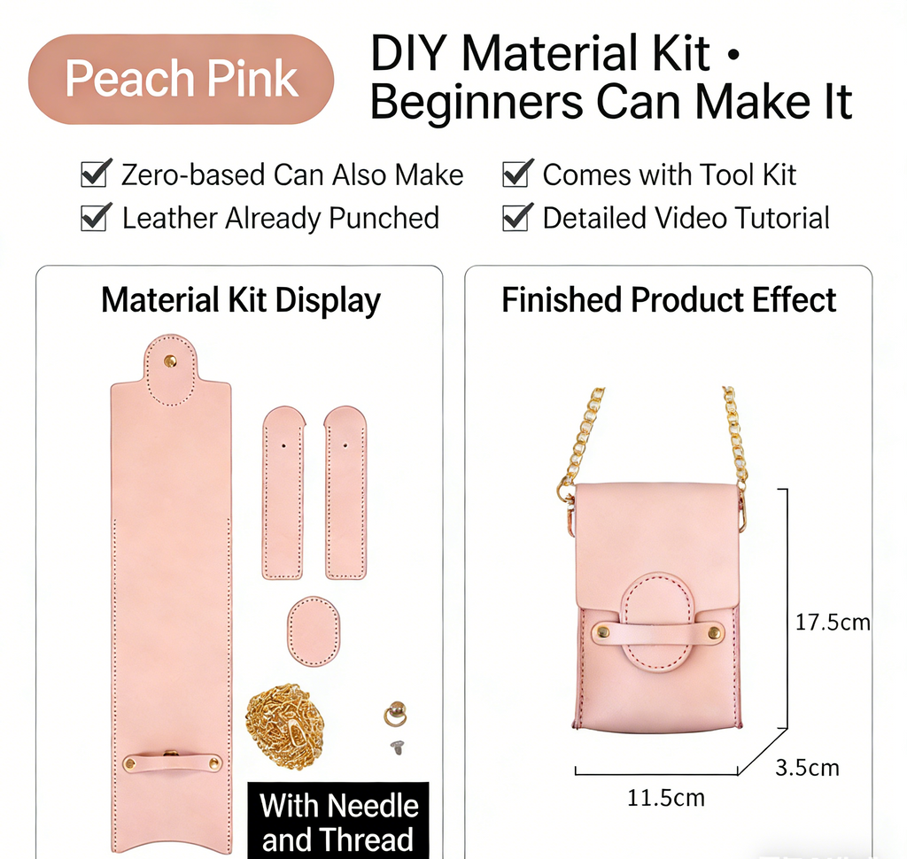 DIY Genuine Leather Coin Purse Kit for Beginners – Handmade Phone Pouch & Small Wallet Sewing Kit with Pre-Cut Cowhide Leather